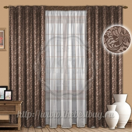 Шторы для гостиной: Вита (арт. 1056)  - 400х250, (145х250)х2 см. - коричнево-шоколадные