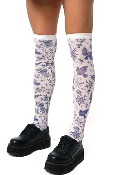 Белые гольфы с цветным принтом в виде птиц (Цвет: белый)