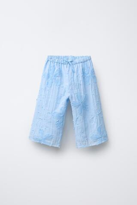 ZARA БРЮКИ ИЗ ОРГАНЗЫ С ПРЯМЫМИ ШТАНИНАМИ И ЦВЕТОЧНЫМ ПРИНТОМ, НЕБЕСНО-ГОЛУБОЙ