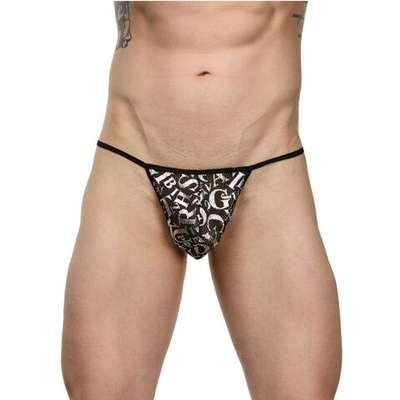 Мужские трусы-стринги с принтом в виде букв (Размер: L-XL) (Цвет: черный)