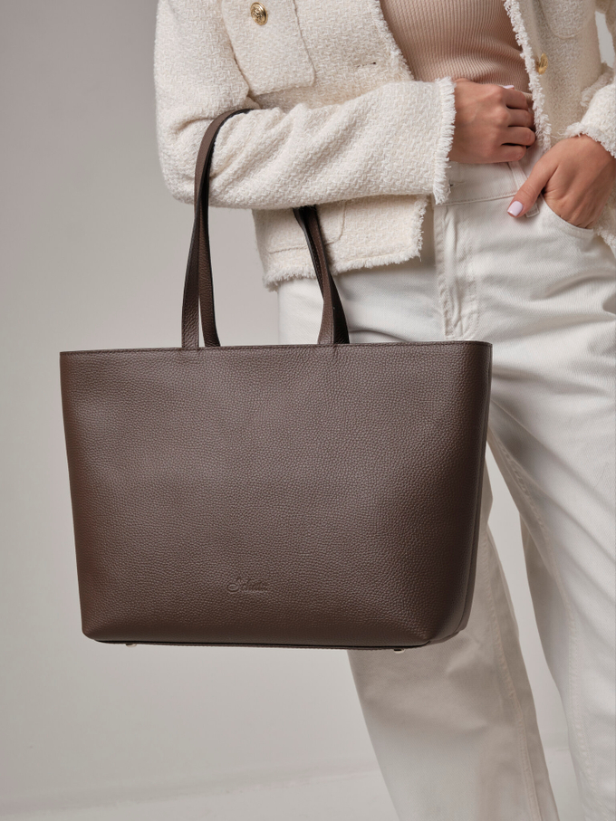 Сумка кожаная шоппер темно-коричневая