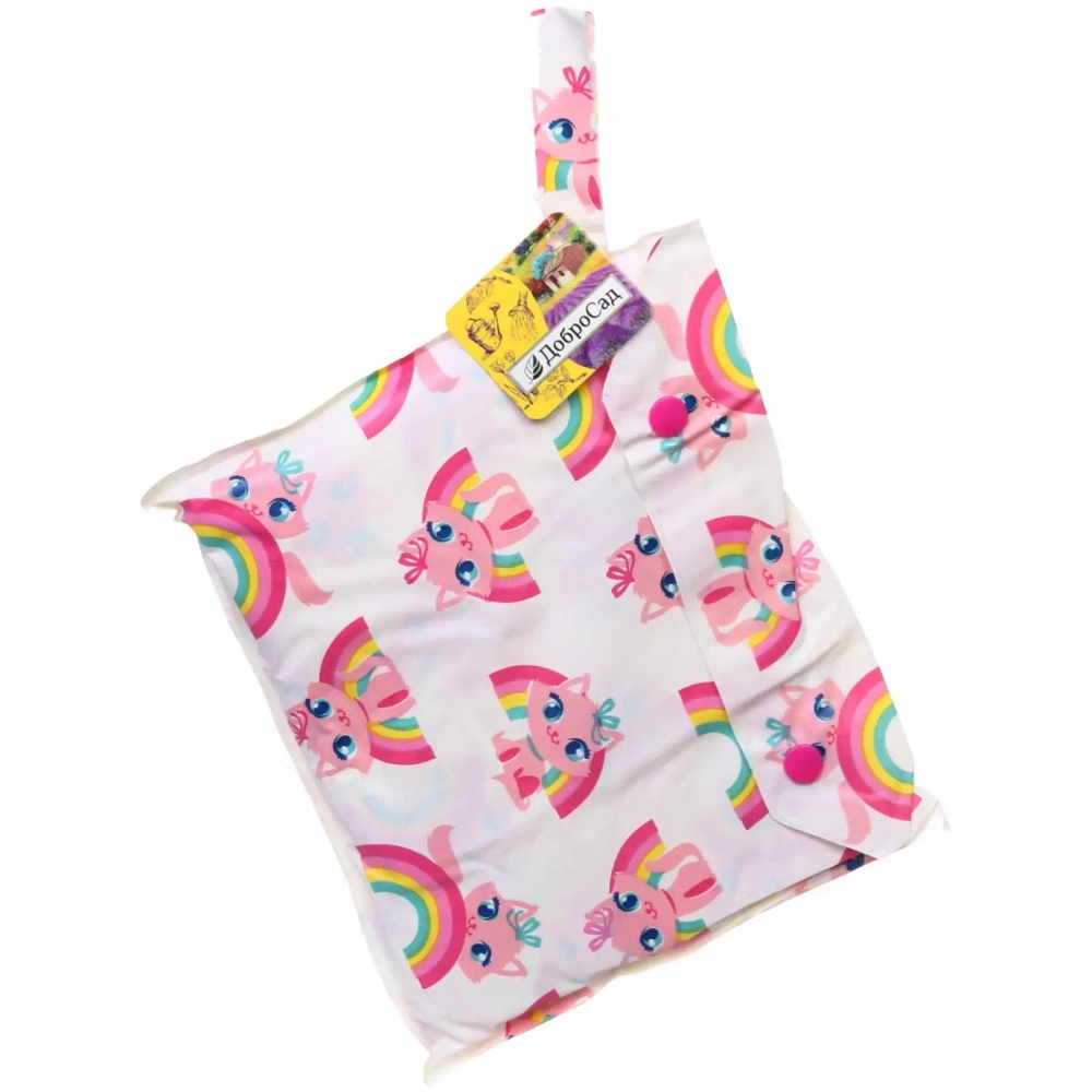 Дождевик-плащ детский «Волшебные звери-Радужный котенок» с капюшоном, на кнопках, размер L(66*44см) ДоброСад