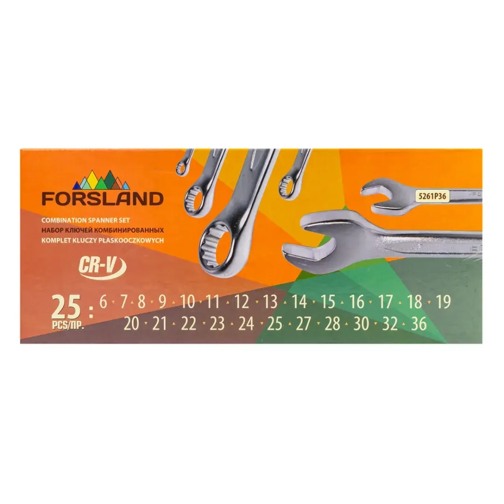 Ключи комбинированные, набор 25пр. (6-25, 27, 28, 30, 32, 36мм) Forsland Forsland-5261P36