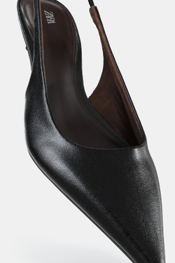 ZARA КОЖАНЫЕ ТУФЛИ-МЮЛИ, ЧЕРНЫЙ