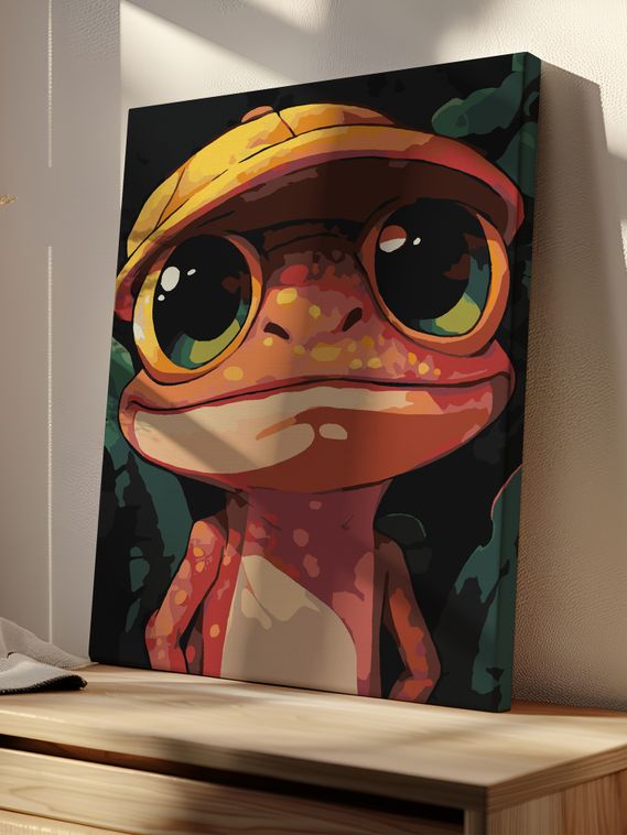 Картина по номерам - Дружелюбный геккон в кепке