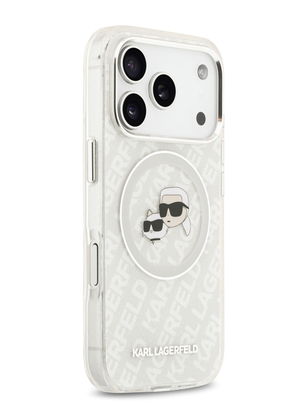 Lagerfeld для iPhone 17 Pro Max чехол IML NFT Karl&Choup Head on logo Metal Cam Hard Grey (MagSafe)
