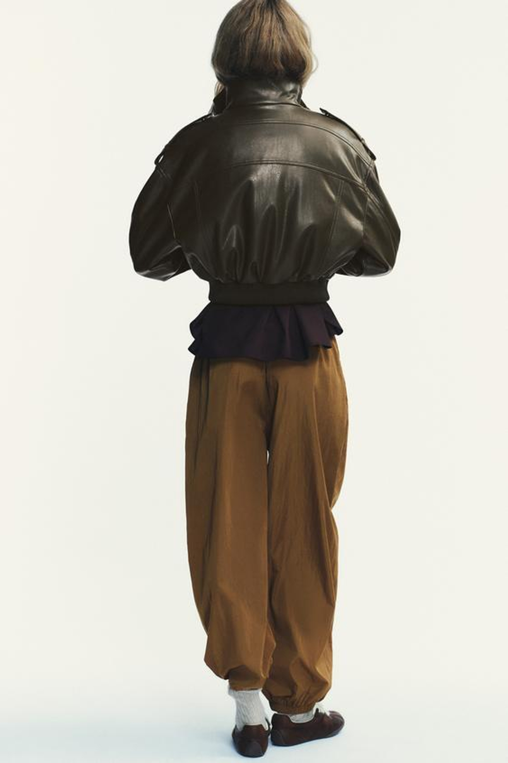 ZARA БРЮКИ-ШАРОВАРЫ ИЗ НЕЙЛОНА С ЭЛАСТИЧНЫМИ МАНЖЕТАМИ, ГОРЧИЧНЫЙ