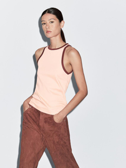 Massimo Dutti Топ из 100% хлопка с горловиной халтер и контрастной отделкой, цвет розового дерева