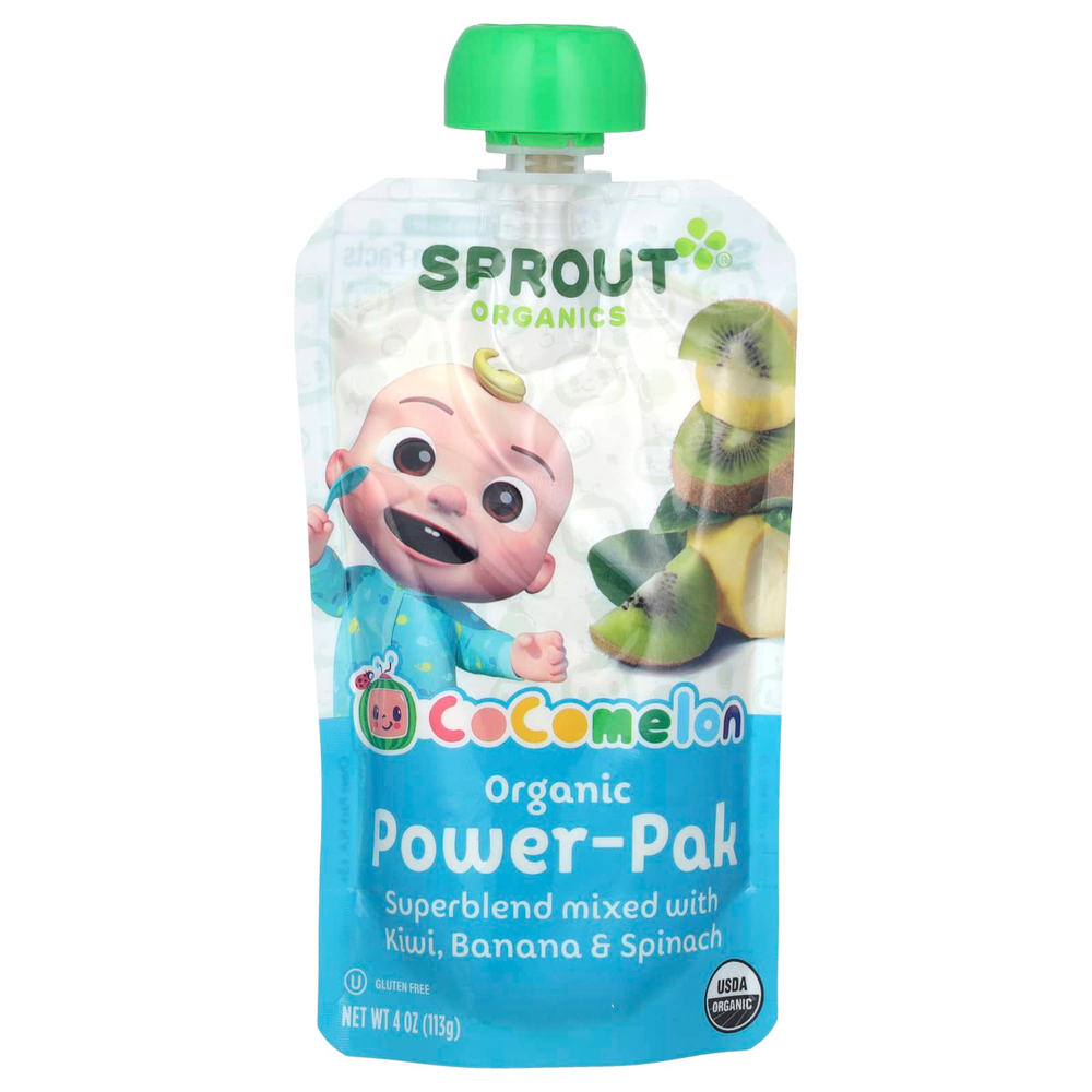 Sprout Organics, Cocomelon, органический Power-Pak, от 12 месяцев и старше, суперсмесь с киви, бананом и шпинатом, 113 г (4 унции)