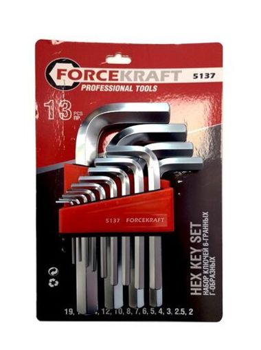 Набор ключей Г-образных 6-гранных, 13пр. (2, 2.5, 3-8, 10, 12, 14, 17, 19мм), в блистере FORCEKRAFT FK-5137