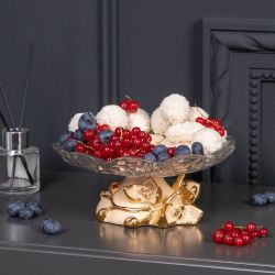 Фруктовница-конфетница Орхидея Лайм со стеклянной чашей Айвори