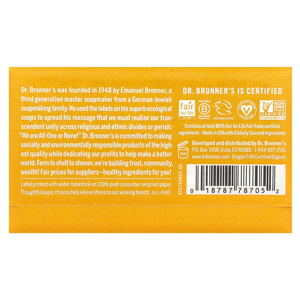 Dr. Bronner's, Чистое кастильское кусковое мыло, конопля и цитрус, 140 г (5 унций)