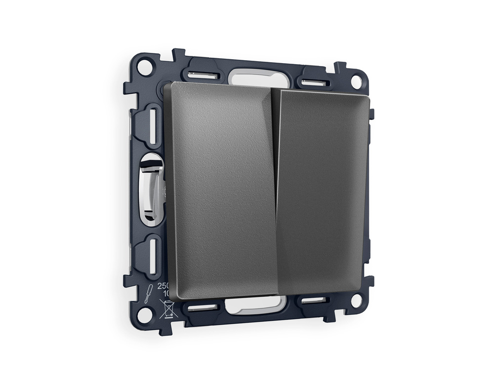 MA653030 Комплект механизма 2-клавишного перекрестного выключателя 10A-250V ALFA Антрацит серый QUANT (AP6530, VM125)