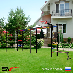 Уличная шведская стенка Sv Sport рукоход х 2 с комплектом турник прямой У51044К (Турник/Брусья/Скамья/Щит баскет/Канат/кольца/лестница/Сетка)
