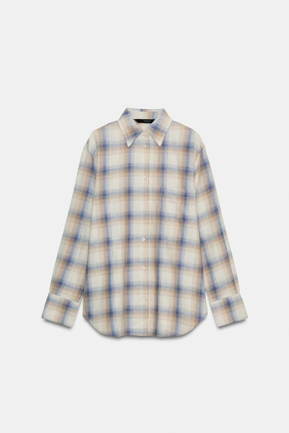 ZARA РУБАШКА ОВЕРСАЙЗ В КЛЕТКУ С КАРМАНОМ, ПЕСОЧНЫЙ/СИНИЙ