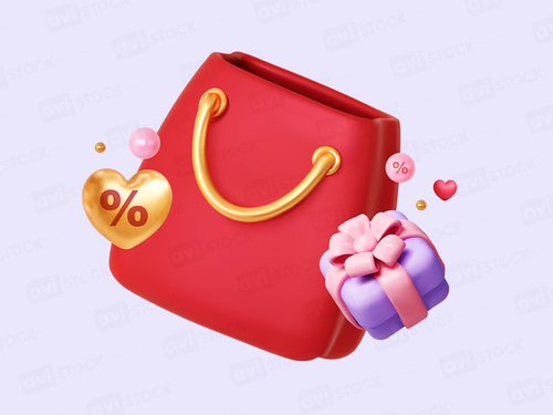 3D красная дамская сумка с подарком