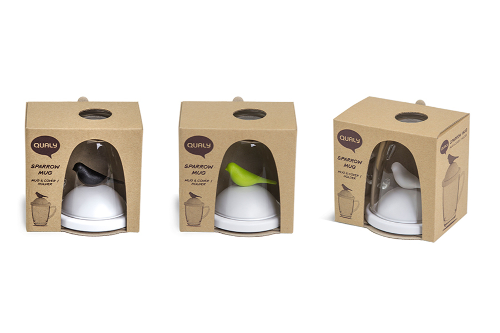 Чашка с крышкой Qualy Sparrow белая с зеленым