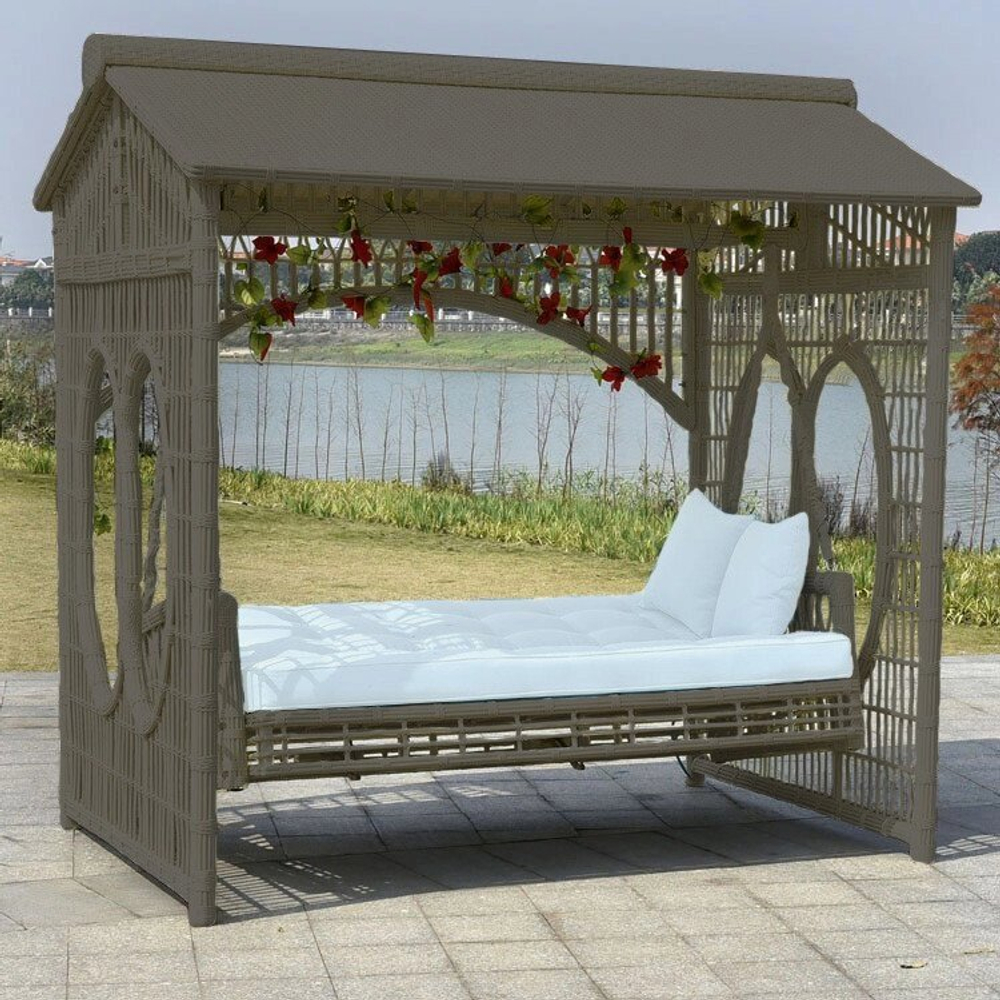 Раскладные садовые качели из трубчатого ротанга, коричневый