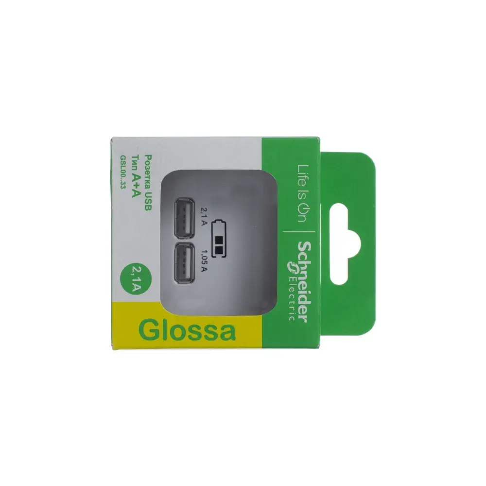 GLOSSA USB РОЗЕТКА A+A, 5В/2,1А, 2х5В/1,05А, механизм, БЕЛЫЙ