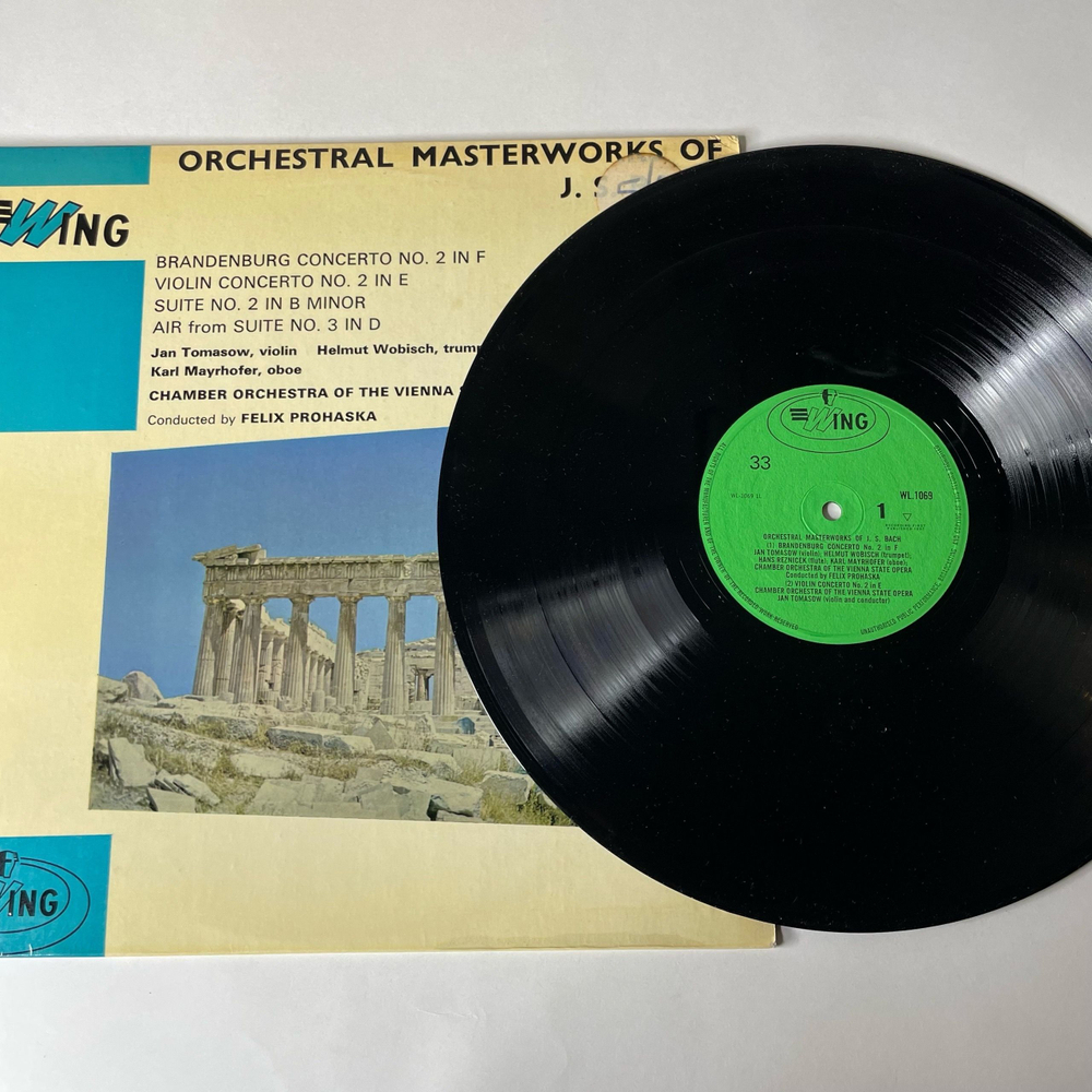 Винтажная виниловая пластинка LP J.S. Bach Бах, Chamber Orchestra Of The Vienna State Opera Conducted By Felix Prohaska, Orchestral Masterworks Of J.S. Bach (Англия 1957)