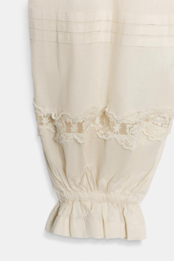 ZARA БРЮКИ-БОМБЕРЫ СО СКЛАДКАМИ И КРУЖЕВОМ, ЦВЕТ СЛОНОВОЙ КОСТИ