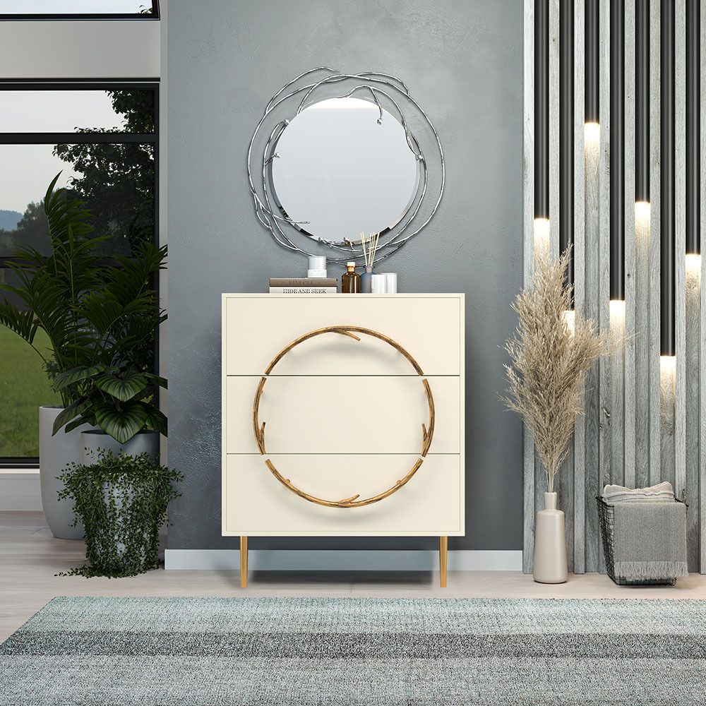 Комод Арт Колор matte Стайл Голд с 3 ящиками Кремовый белый матовый