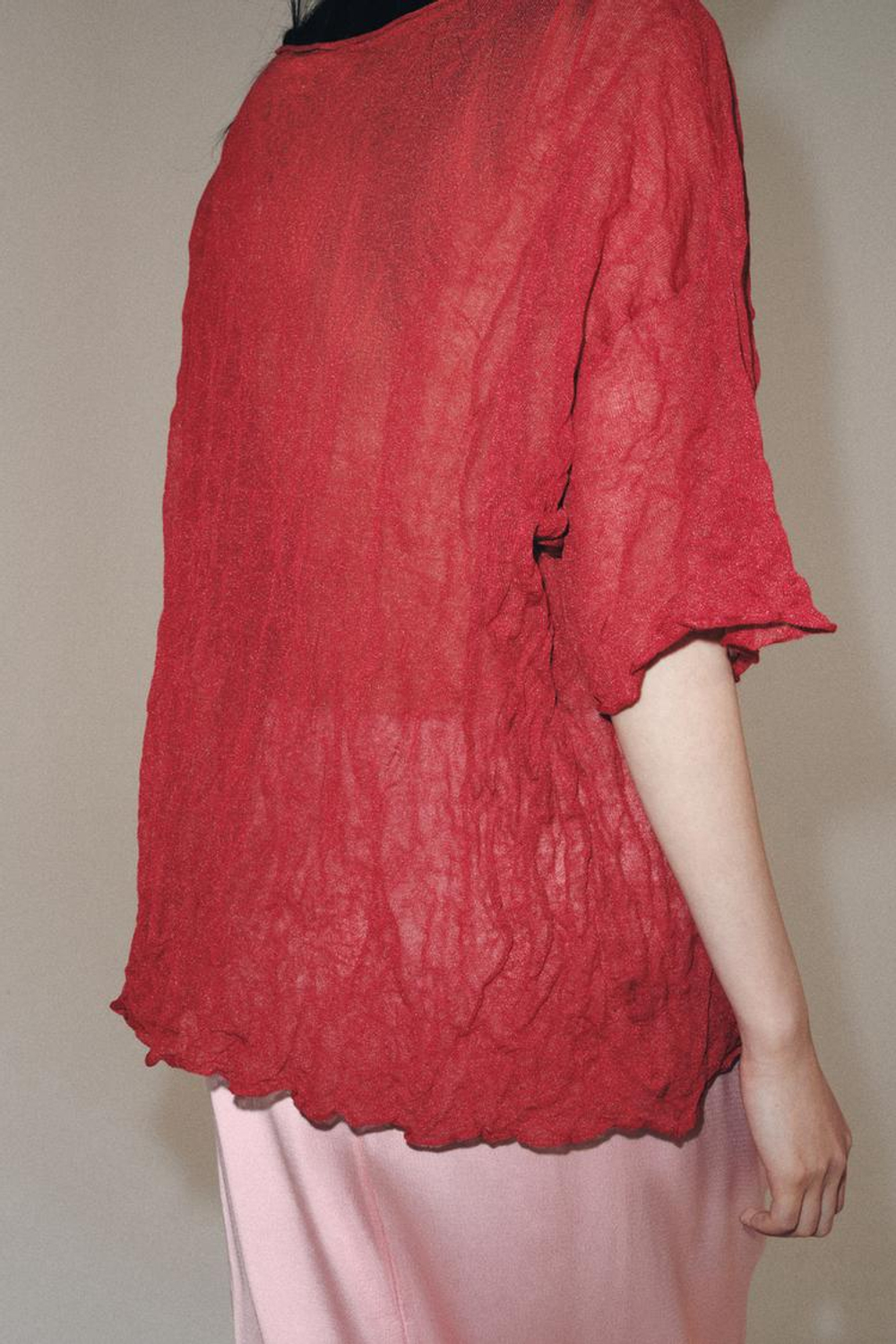 ZARA ТОП ИЗ ЖАТОГО ТРИКОТАЖА, МЯГКИЙ КРАСНЫЙ