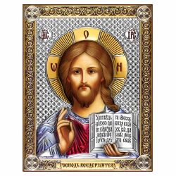 Спас Вседержитель. Икона Иисуса Христа в серебряном окладе.