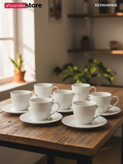 Чайный сервиз 250 мл. 12 предметов, на 6 персон, керамика