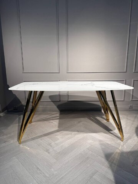 Стол обеденный Ist Casa Соар-2, 160х90х76 см, бело-серая керамика, золото