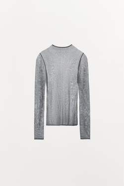 ZARA ФУТБОЛКА ИЗ СМЕСОВОЙ ВИСКОЗЫ С ПЕРФОРАЦИЕЙ, СЕРЫЙ