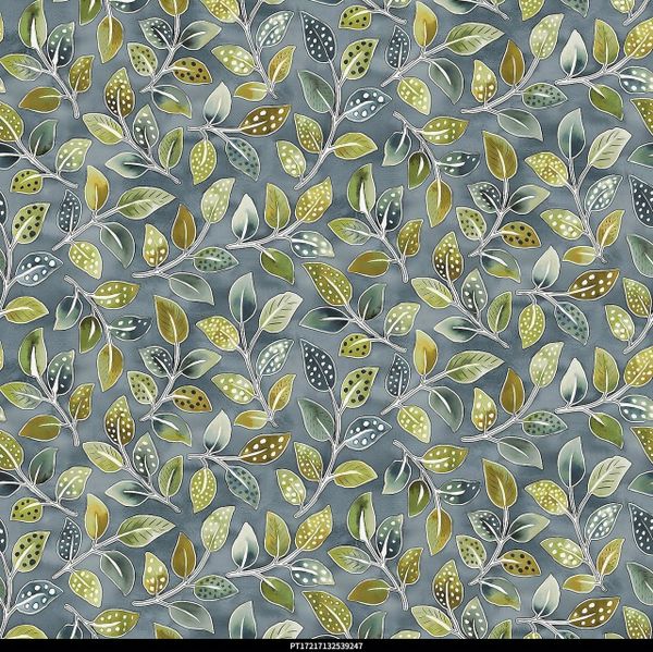 ПРЕДЗАКАЗ, ЗЕЛЕНЫЕ ВЕТВИ НА СЕРОМ, 100% хлопок 1