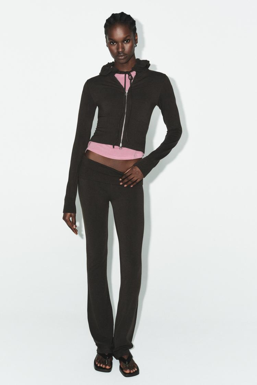 ZARA БЕСШОВНЫЕ БРЮКИ FLARE, КОРИЧНЕВЫЙ МЕЛАНЖ