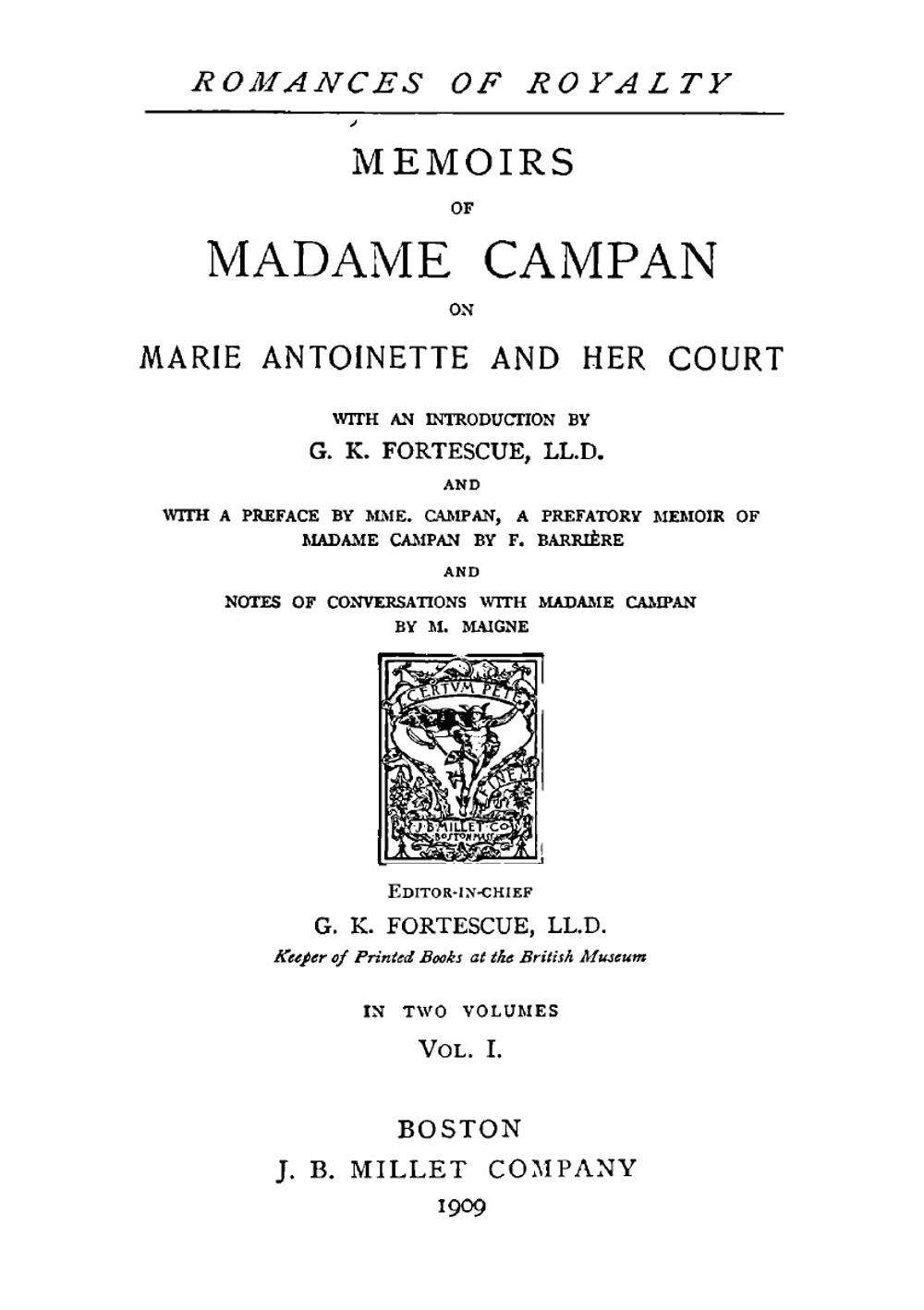 Memoirs of Madame Campan on Marie Antoinette and her court. Vol. 1 | Jeanne-Louise-Henriette Campan