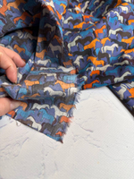 Блузочно-плательный поплин с рисунком (96%хлопок/4%эластан, Конный бунт на поле, 142, 92 гр/м2)