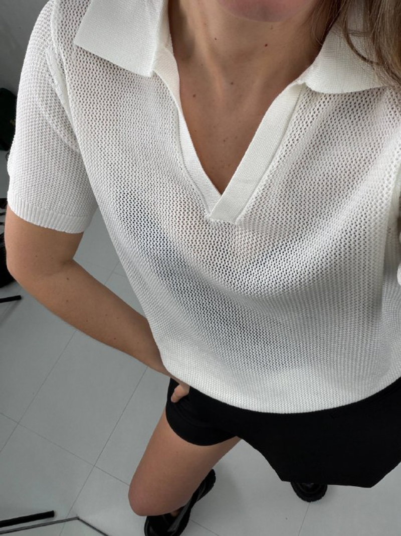 Футболка-поло женская артикул 9610 цвет "молочный"