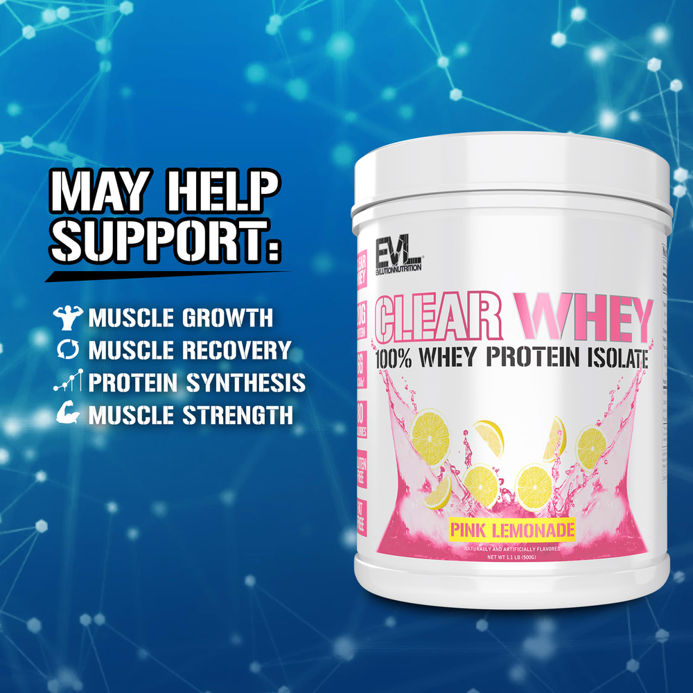 EVLution Nutrition, Clear Whey, 100% изолят сывороточного протеина, со вкусом розового лимонада, 500 г (1,1 фунта)