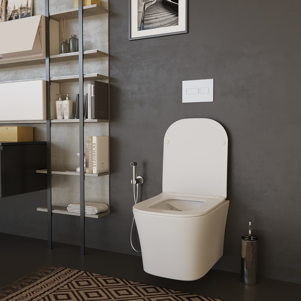 Унитаз подвесной безободковый WAVE PROMO сид. дюропласт, м/л, быстр, БЕЛЫЙ глянец (L)