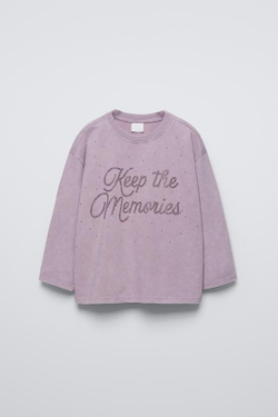 ZARA ФУТБОЛКА СО СТРАЗАМИ, ФИОЛЕТОВЫЙ