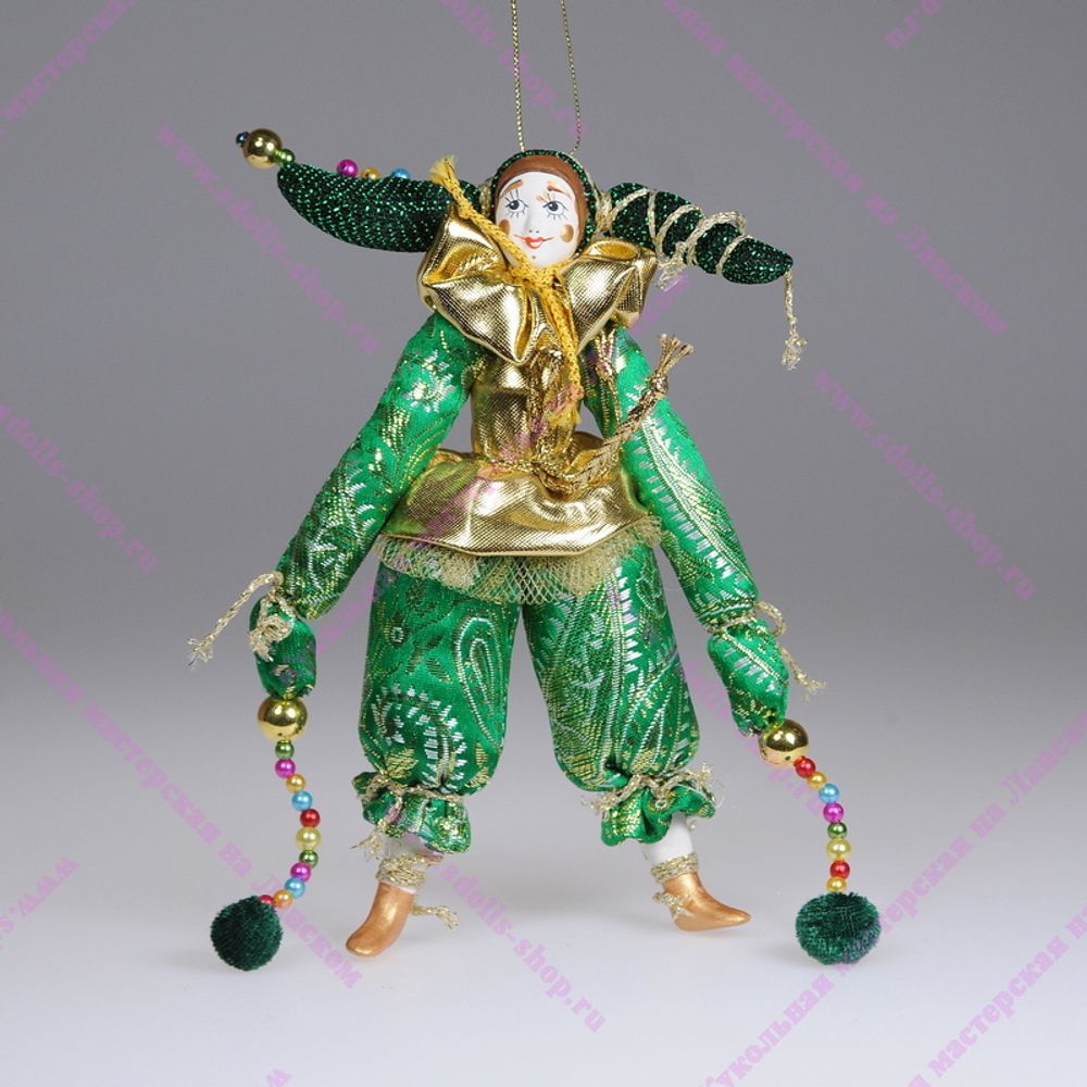 Ёлочная игрушка Клоун парчовый в двурогом колпачке