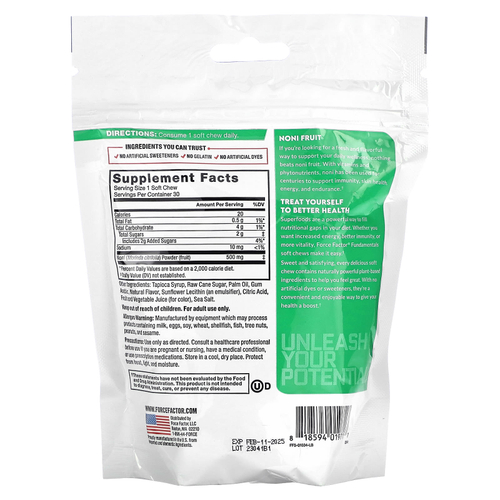 Force Factor, Fundamentals, фрукты нони, яблоко и ягоды, 500 мг, 30 жевательных таблеток