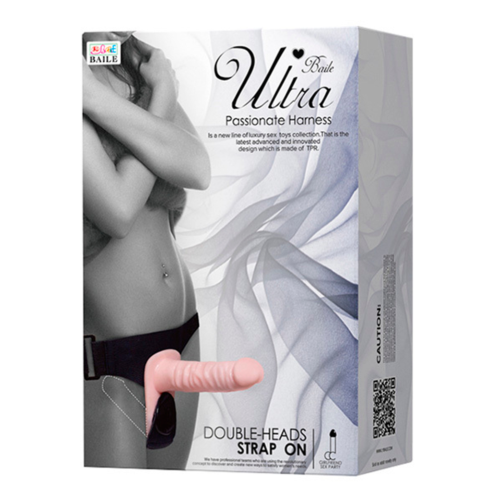 Телесный женский вибрострапон 18см на поясе с вагинальной вибропробкой 10см Baile Ultra Passionate Harness BW-022049