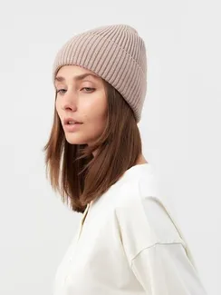 Шапка женская MINAKU с подворотом, размер 54-56, цвет бежевый