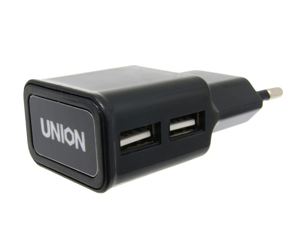 Сетевой адаптер питания Union MS01 2USB LED 2A (черный) в пакете
