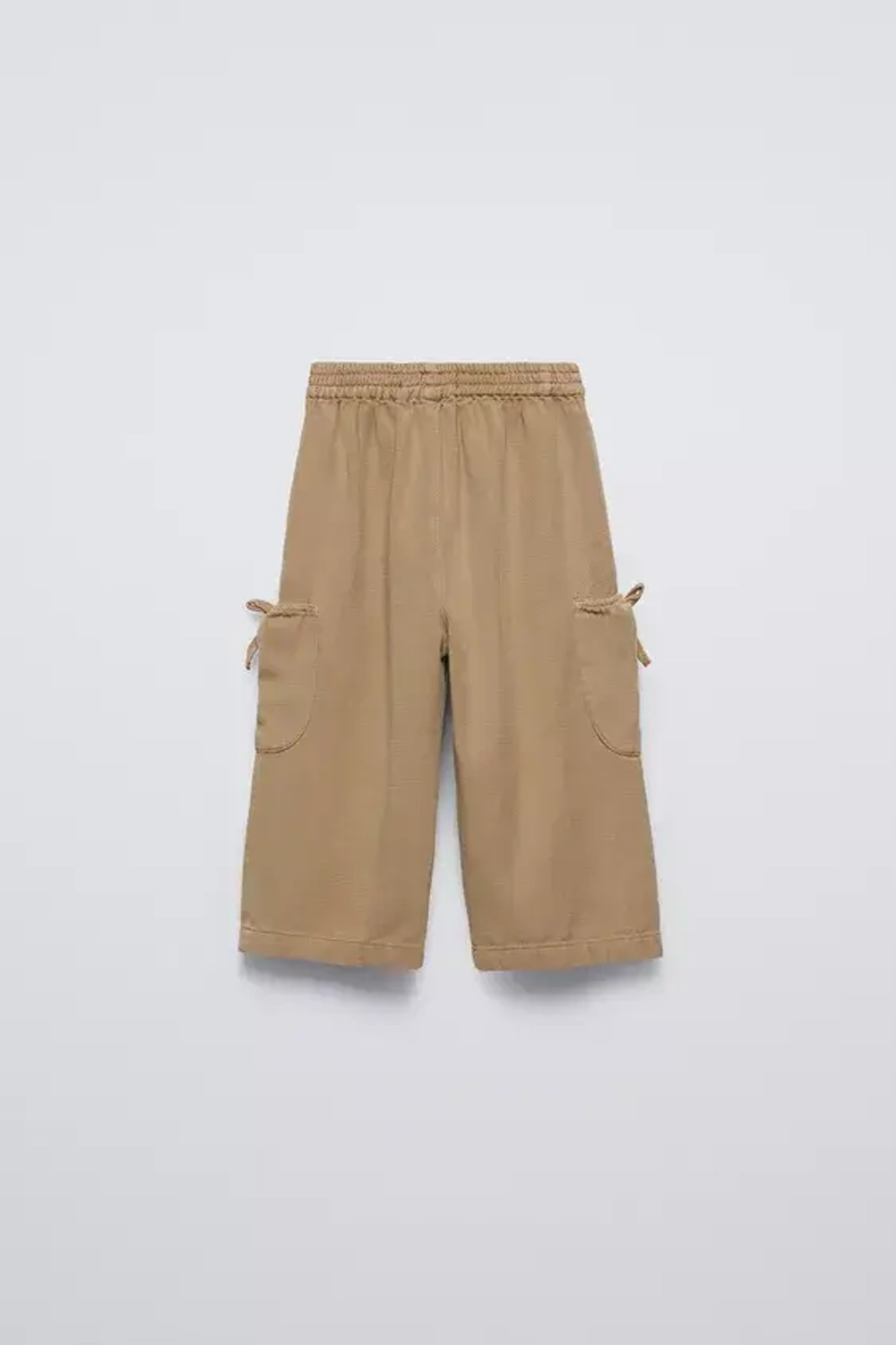 ZARA БРЮКИ ИЗ СТРУЯЩЕЙСЯ ТКАНИ С БАНТАМИ, БЕЖЕВЫЙ