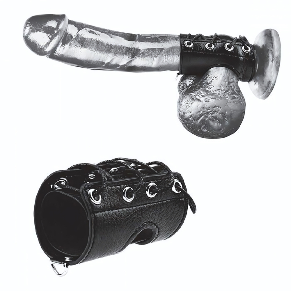 Чёрная утяжка на пенис со шнуровкой 100% PVC STRAP WITH METAL SNAP (Цвет: черный)