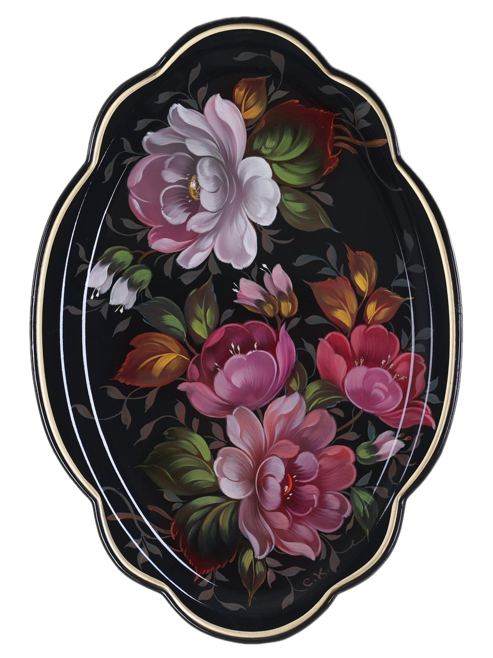 Жостовский поднос декоративный, размер 32х22 см (A11), металлический