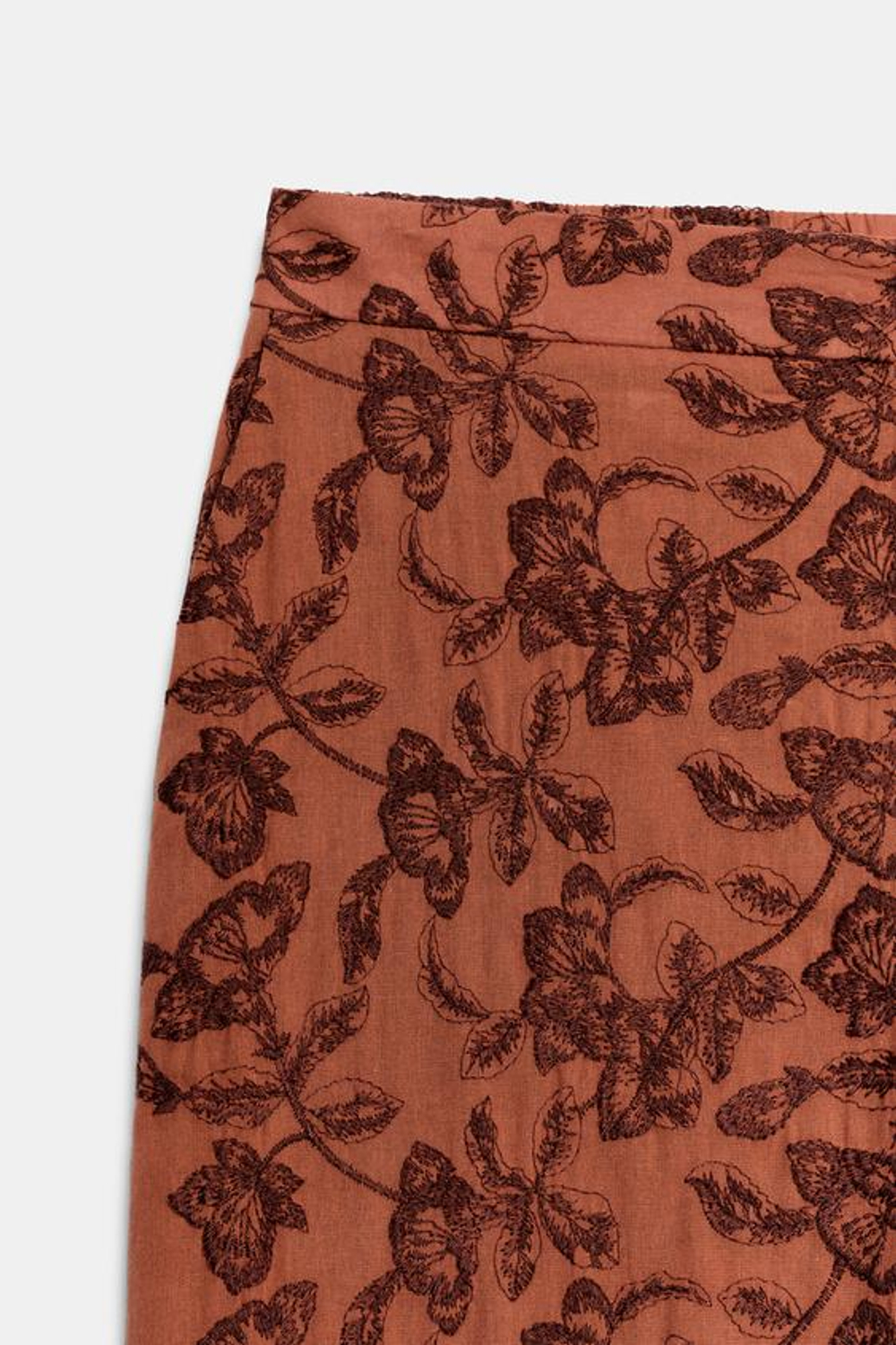 ZARA БРЮКИ ПРЯМОГО КРОЯ С ВЫШИВКОЙ, ЧЕРЕПИЧНЫЙ