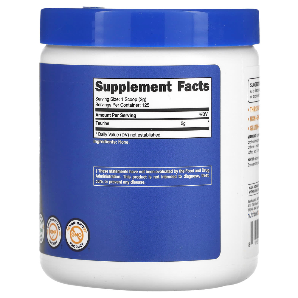 Nutricost, таурин, без добавок, 250 г (8,9 унции)