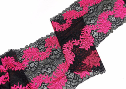 Эластичное кружево, 21,5 см, черное и малиновое, м, (Арт: EK-2501), м
